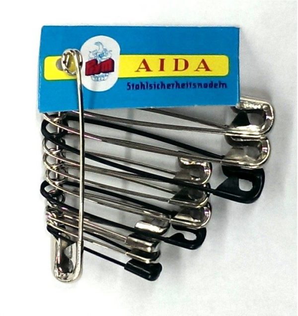 Set 12 ace sigurnata, argintii/negre, 27/38/50 mm