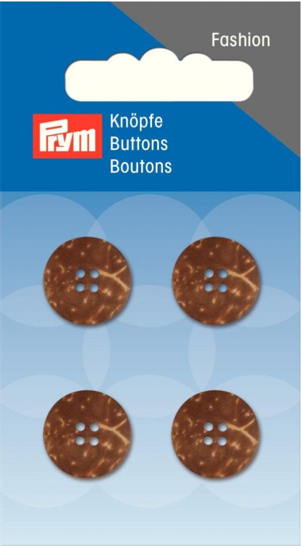 Nasture cu 4 gauri, nuca de cocos, maro/bej, 15 mm