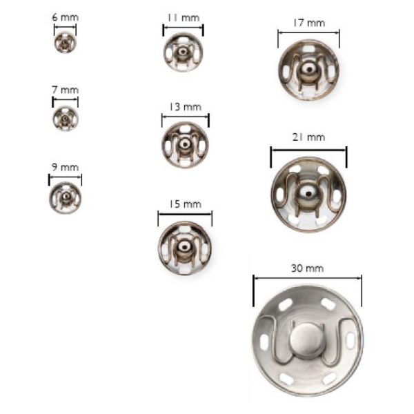 Capse de cusut, din alama, argintii, 11 mm