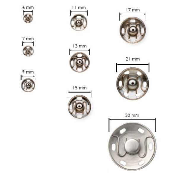 Capse de cusut, din alama, argintii, 13 mm