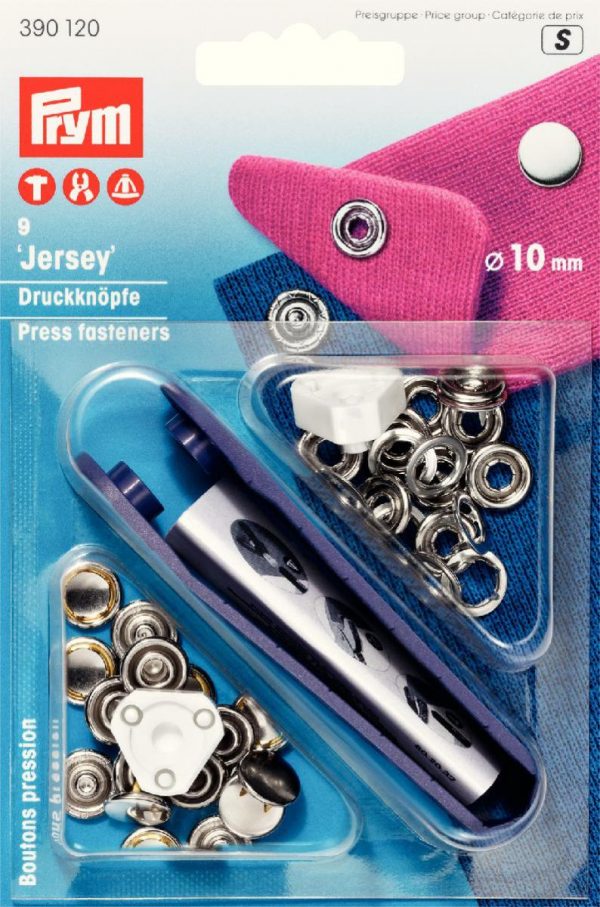 Set capse 10 mm, metalice JERSEY, argintiu