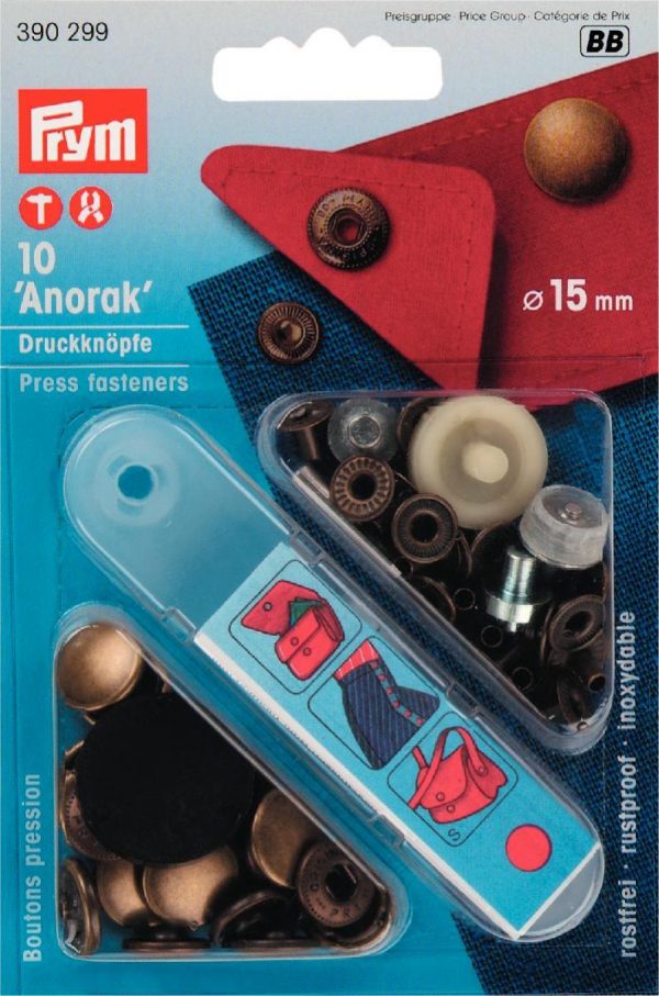 Capse metalice ANORAK, din alama, alama antica, 15 mm