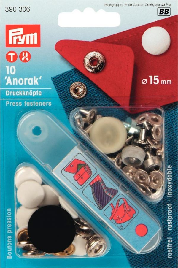Set capse metalice ANORAK, din alama, albe, 15 mm
