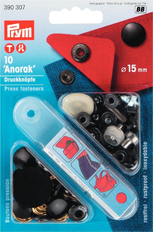 Set capse metalice ANORAK, din alama, negre, 15 mm