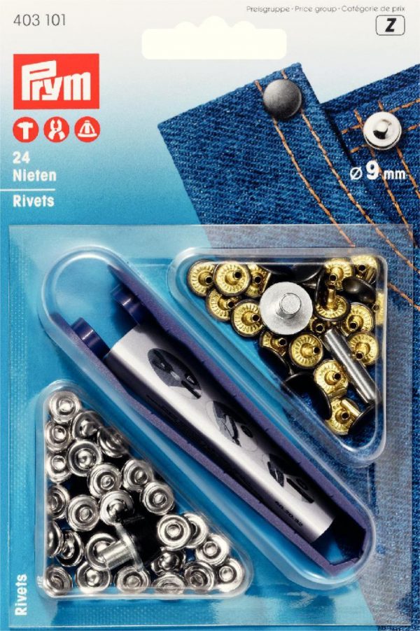 Set riveti + suport aplicare finisaj argintiu 9mm