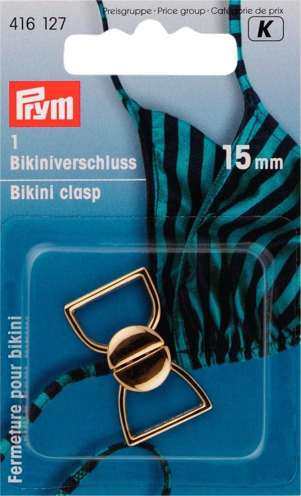 Clema costume de baie din metal, aurie, 15 mm