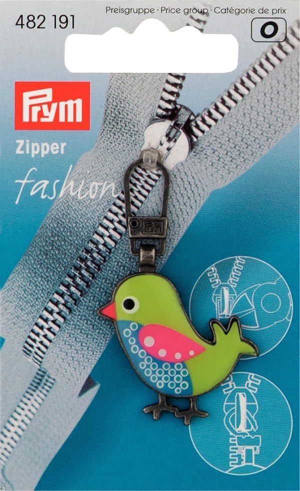 Cursor fermoar pentru copii, Pasare, verde/albastru