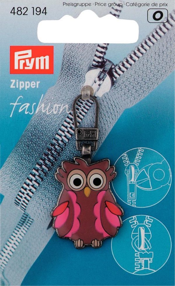 Cursor fermoar pentru copii, bufnita, maro/roz