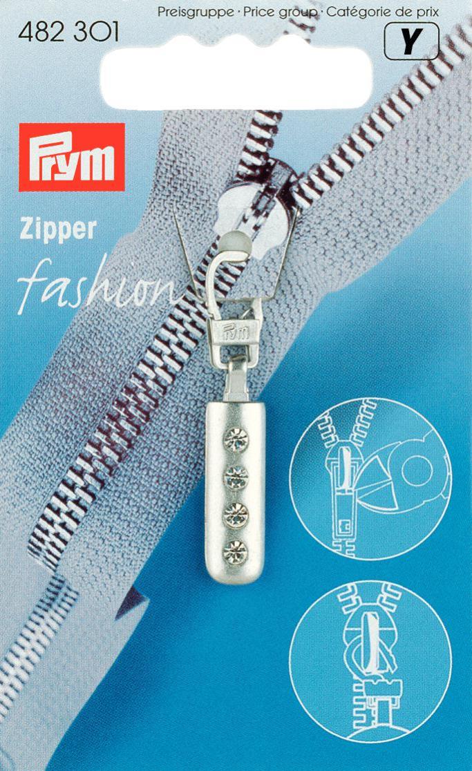 Cursor fermoar Fashion, din metal, cu strasuri, argintiu