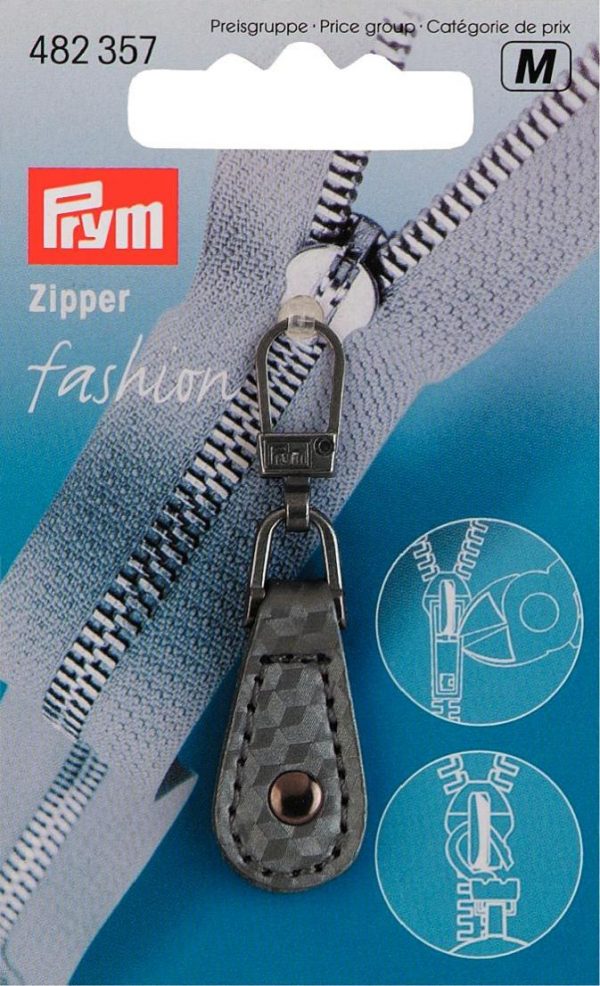 Cursor fermoar Fashion, imitatie de piele, gri/argintiu
