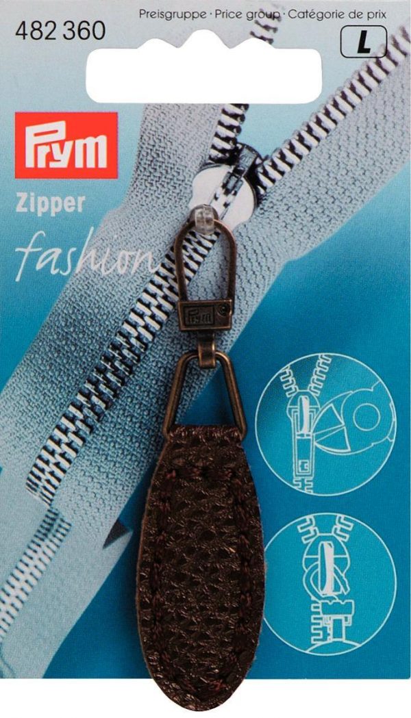 Cursor fermoar Fashion, imitatie piele, oval, maro inchis