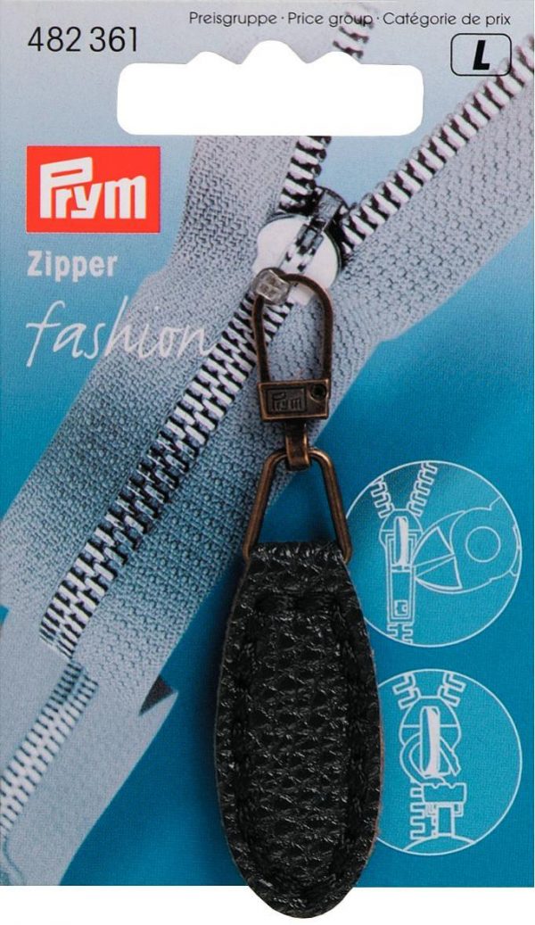 Cursor fermoar Fashion, imitatie piele, oval, albastru inchis