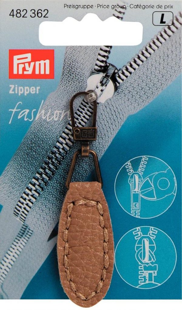 Cursor fermoar Fashion, imitatie piele, oval, bej