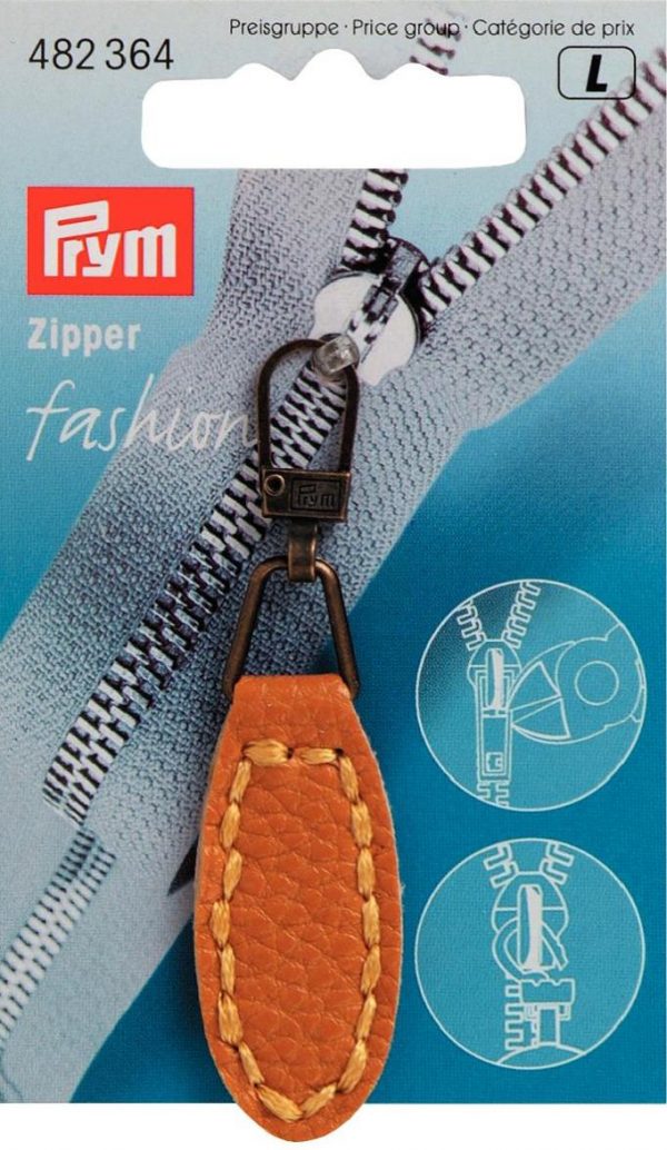 Cursor fermoar Fashion, imitatie de piele, oval, mustar