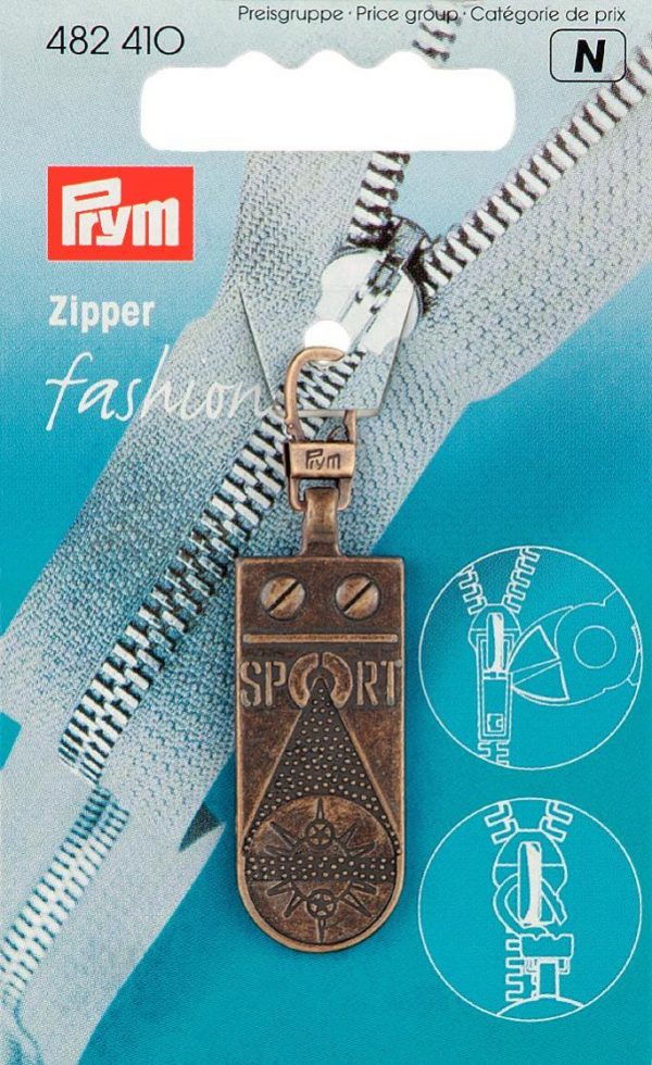 Cursor fermoar Fashion, Sportstar, din metal, alama antica