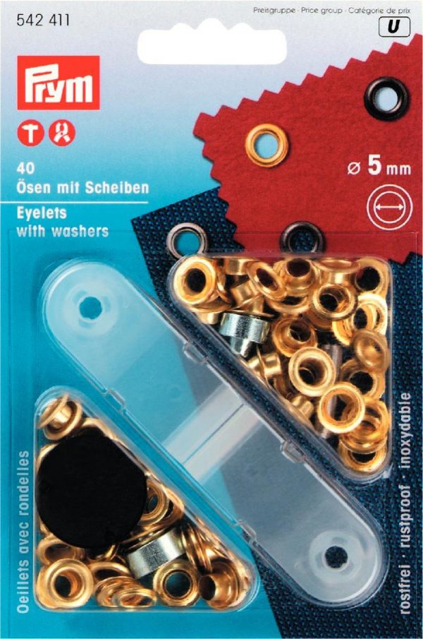 Ocheti si saibe din alama, aurii, 5,0 mm