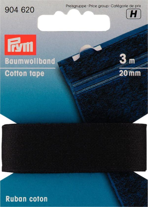 Banda bumbac, neagra, 20 mm