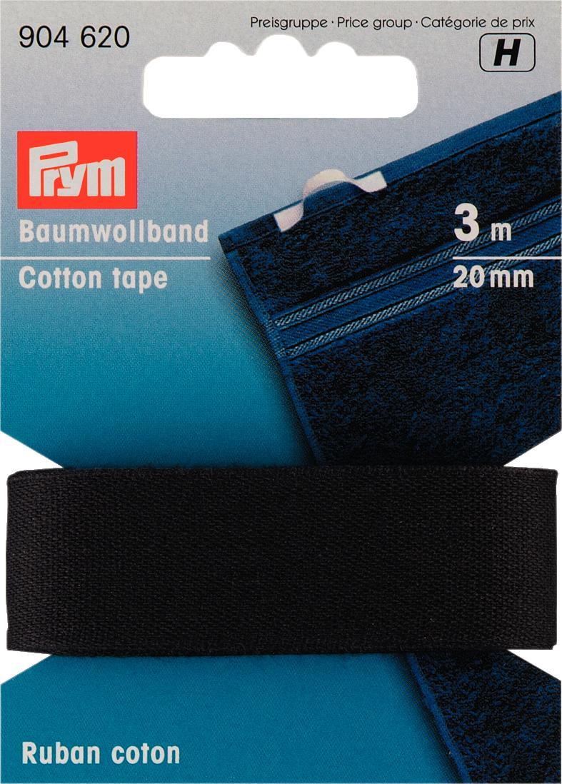 Banda bumbac, neagra, 20 mm