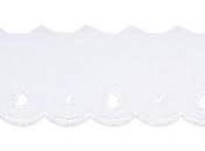 Dantela broderie, alba, 25 mm