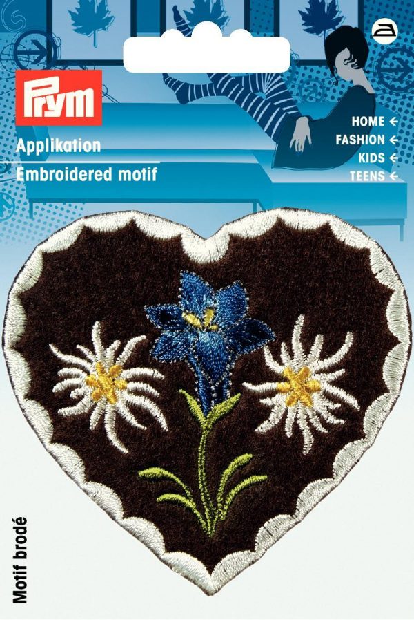 Petic termoadeziv inima maro/floare de colt/Gentiana