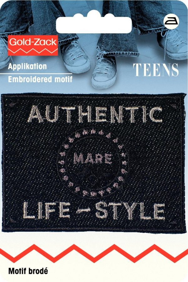 Petic termoadeziv eticheta jeans, rectangulara, neagra, Authentic Life Style