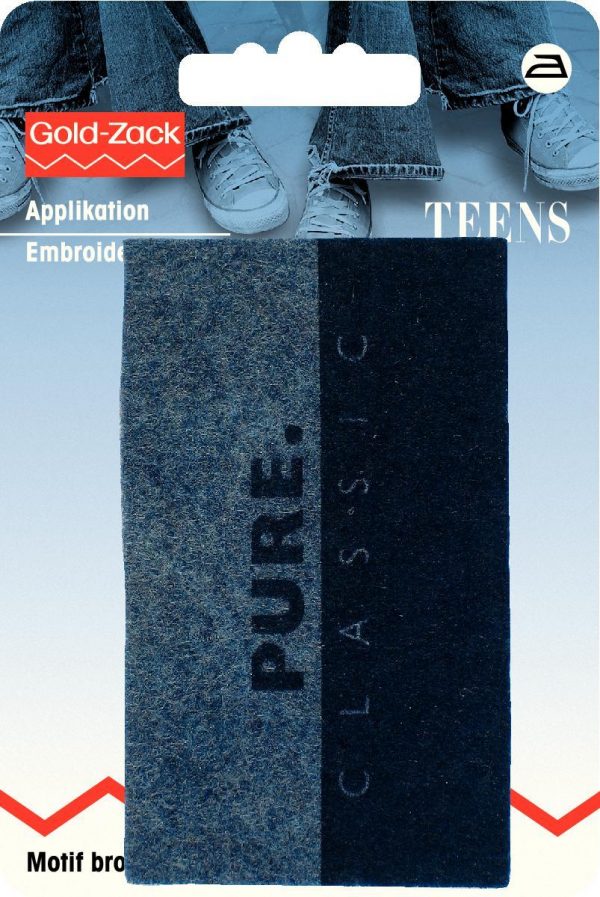 Petic termoadeziv eticheta jeans, rectangulara, albastru inchis, pure classic