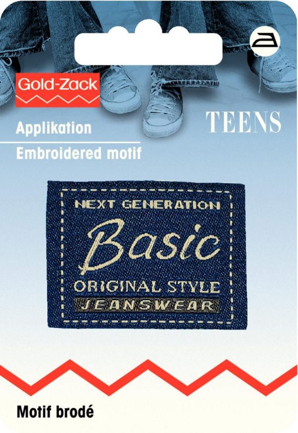 Petic termoadeziv eticheta jeans, patrata, albastra,  Basic Original Style