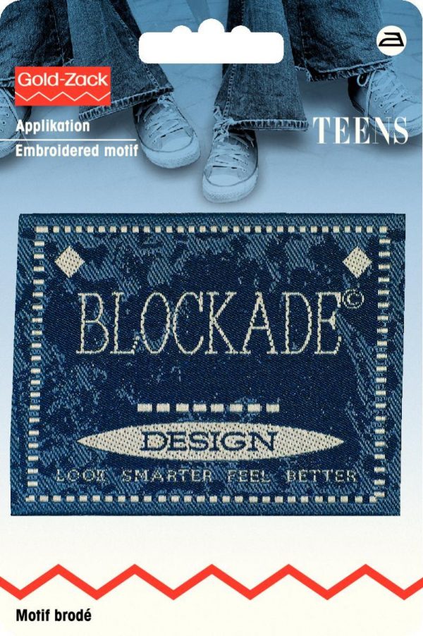 Petic termoadeziv eticheta din jeans, rectangulara, albastra, Blockade