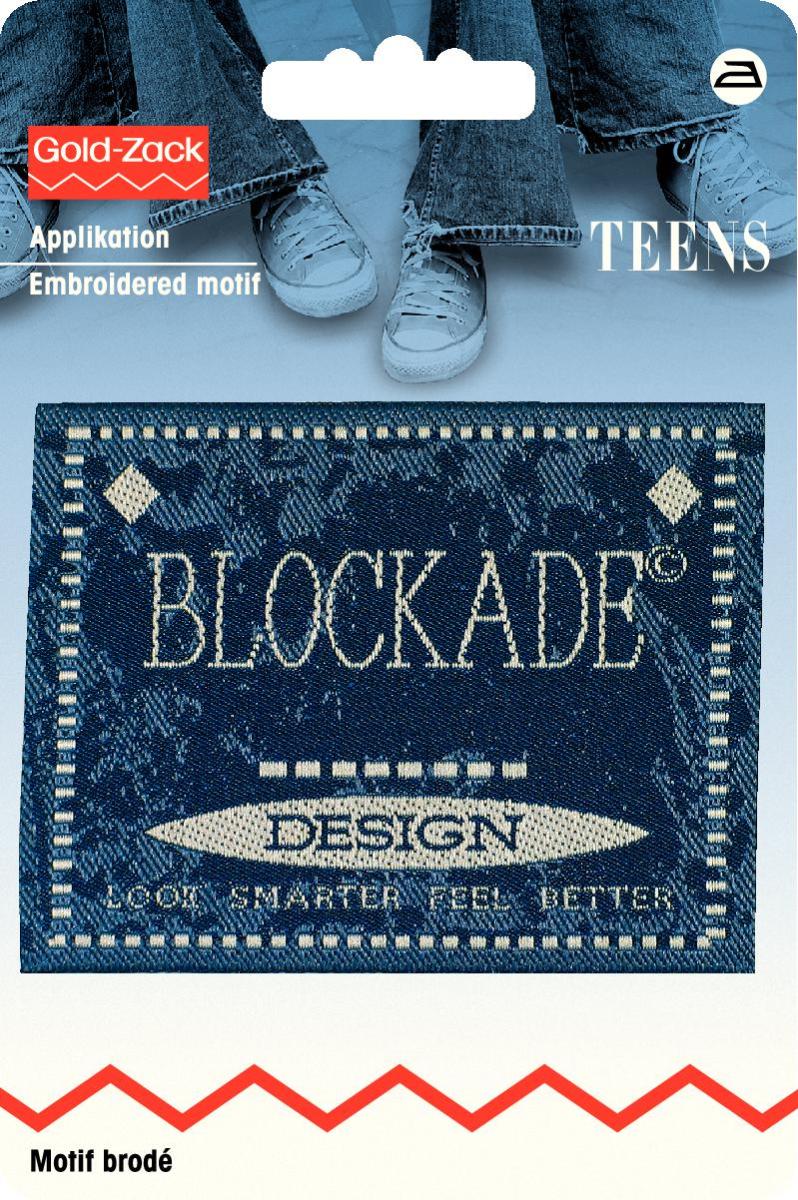 Petic termoadeziv eticheta din jeans, rectangulara, albastra, Blockade