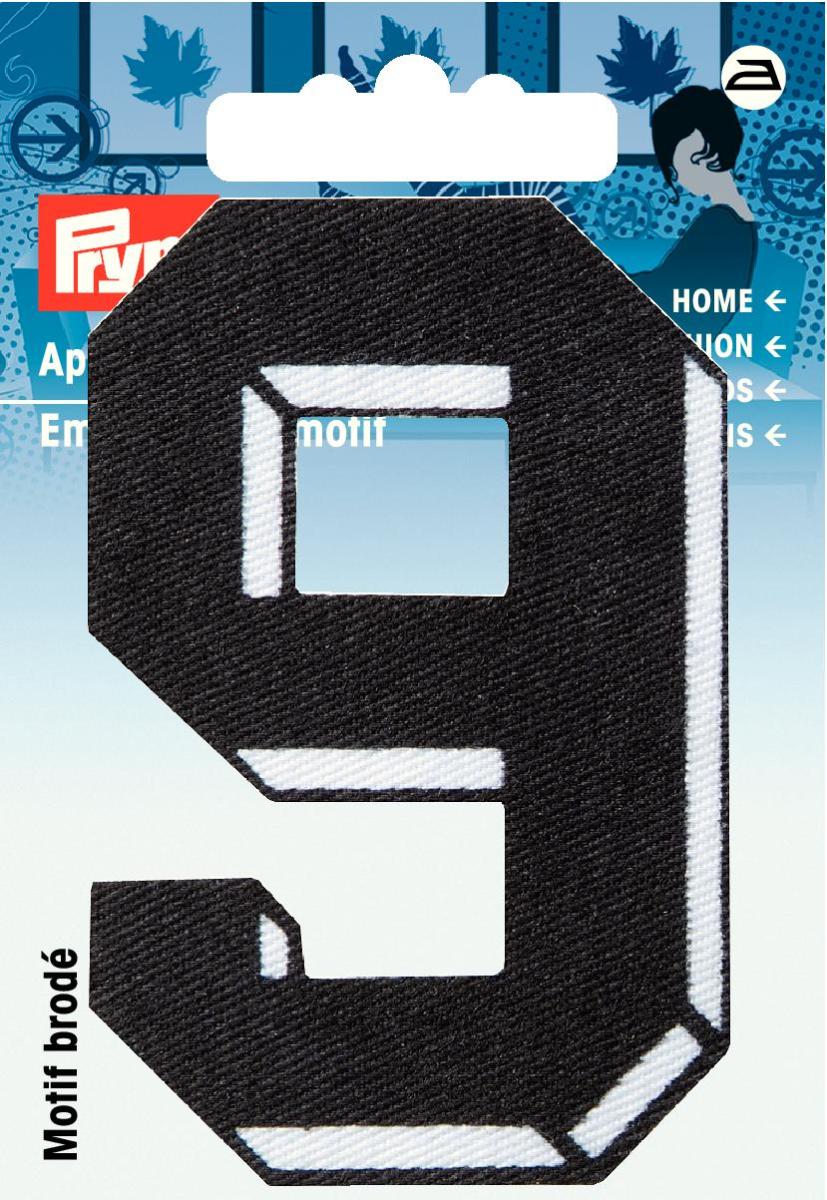 Petic termoadeziv Cifra 9, neagra, mic, contur alb