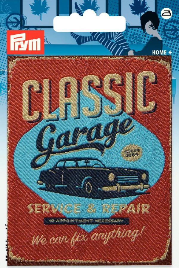 Petic termoadeziv eticheta Classic Garage, rosu inchis/bej