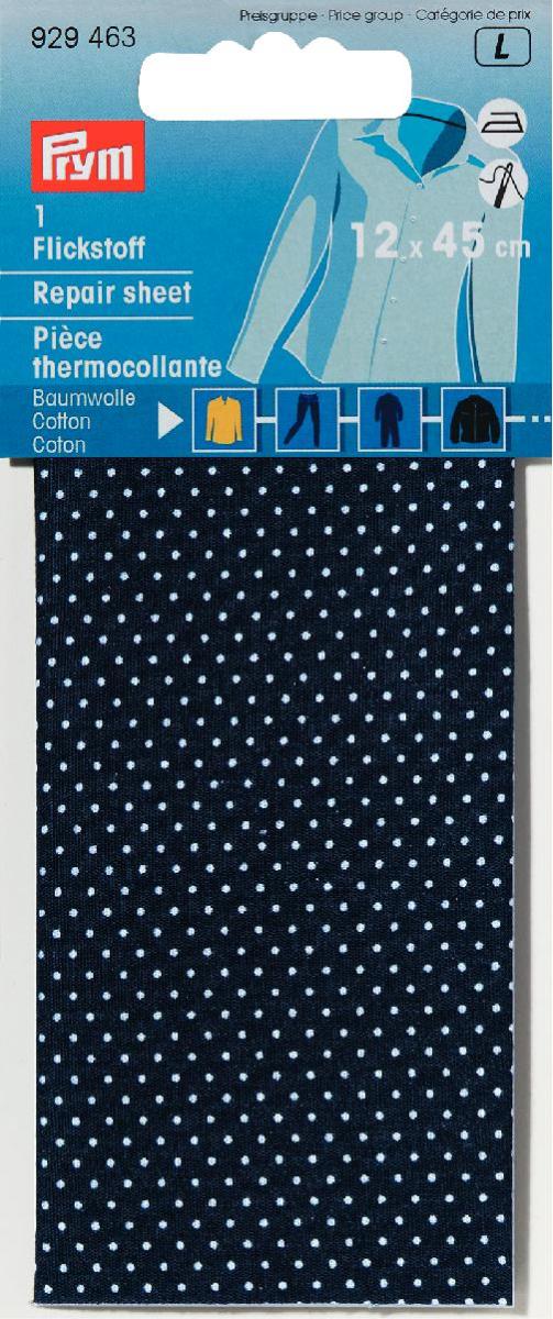 Material bumbac reparatii, calcare sau coasere, albastra/alb, cu buline, 12 x 45 cm