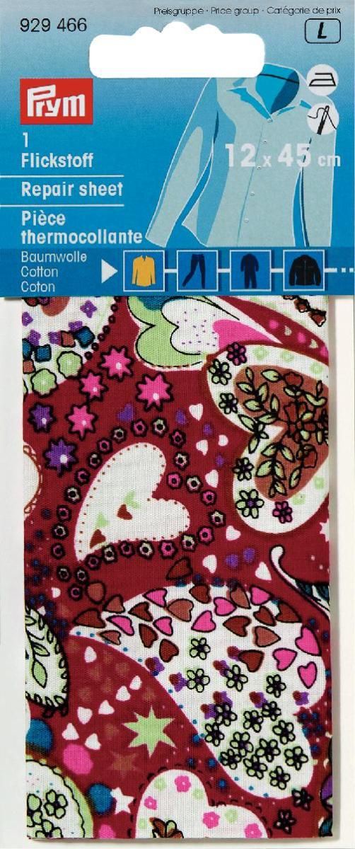 Material bumbac reparatii, calcare sau coasere, rosu/multicolora, cu inimioare, 12 x 45 cm