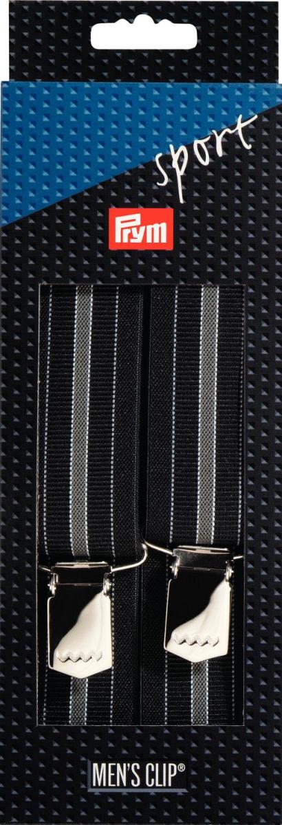 Bretele pantaloni Sport, negre/gri cu dungi, 120 cm / 35 mm