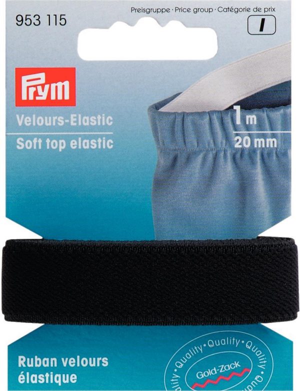 Elastic velur, negru, 20 mm
