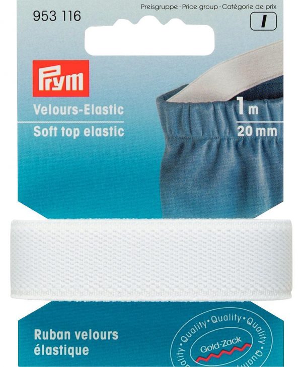 Elastic velur, alb, 20 mm