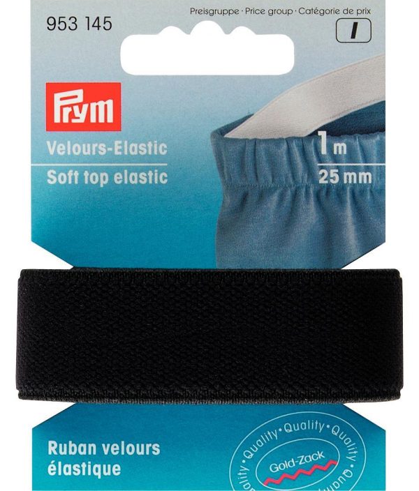 Elastic velur, negru, 25 mm