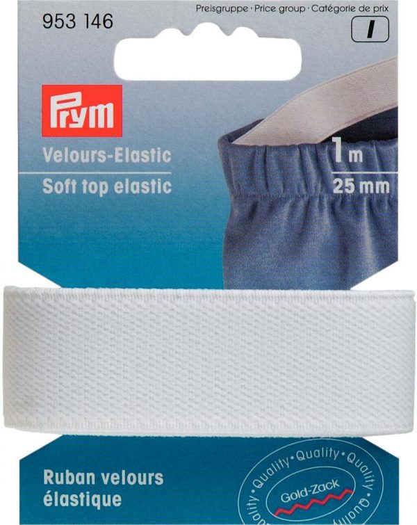 Elastic velur, alb, 25 mm