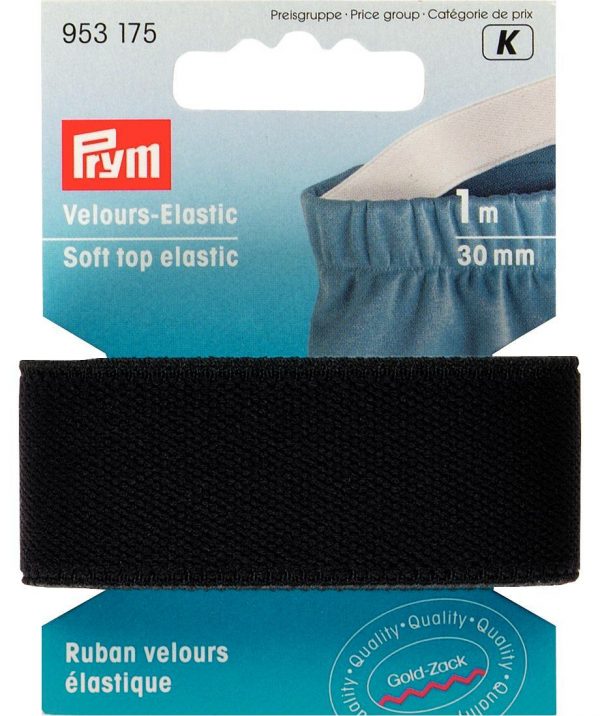 Elastic velur, negru, 30 mm