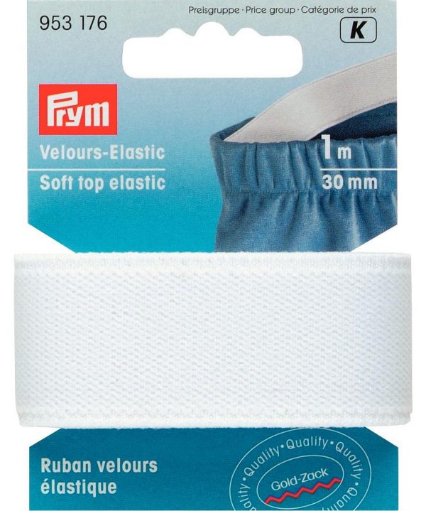 Elastic velur, alb, 30 mm