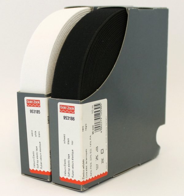 Elastic velur, alb, 30 mm