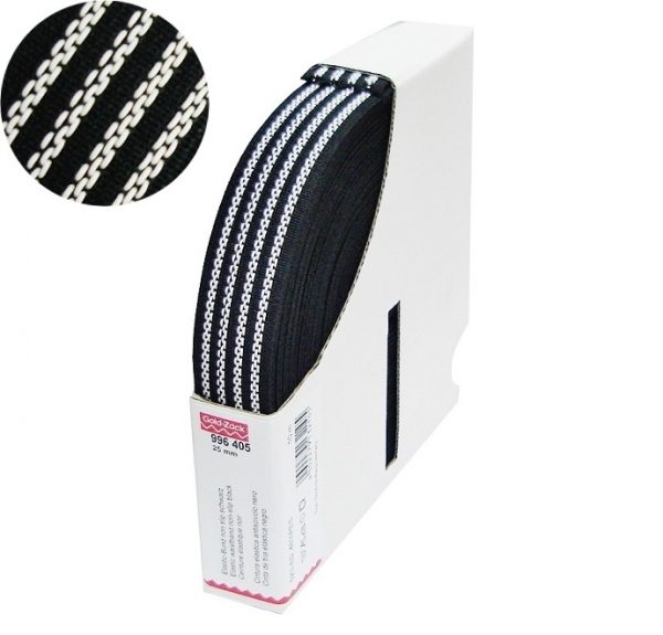 Betelie elastica tricotata, non-alunecare, negru, 25 mm, 10 m