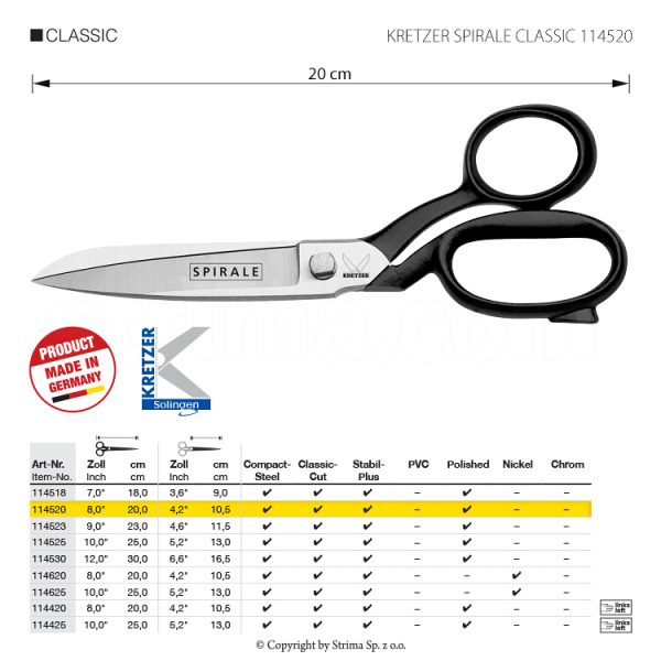 Foarfece de croitorie pentru țesături dificile, grele cu de lungime 8 "/ 20 cm, lustruite