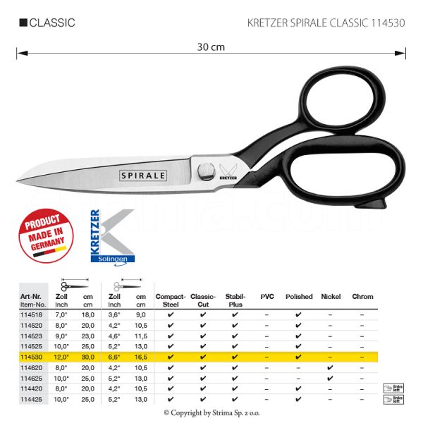 Foarfeca de croitorie pentru țesături dificile, grele, lungime 12 "/ 30 cm, lustruită