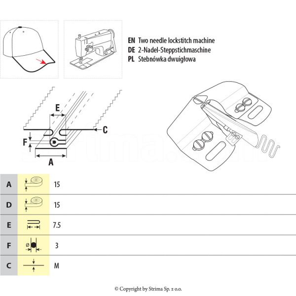 Dispozitiv aplicat bentita pe interior (brassiere) UMA-100 15/15/7,5 M
