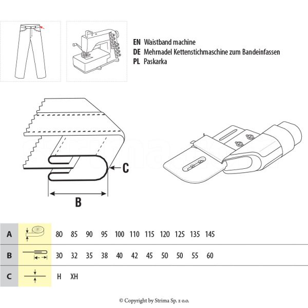 Dispozitiv aplicat betelie pantaloni UMA-110 90/35 XH