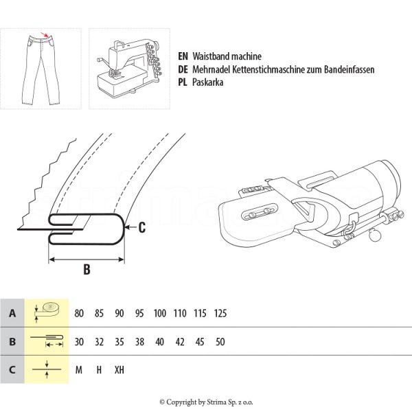 Dispozitiv aplicat betelie bie pantaloni UMA-110-K 85/32 H