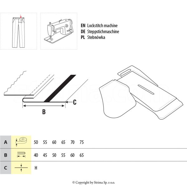 Dispozitiv aplicat intaritura si vipusca la betelie pantaloni UMA-117-K 50-70/10