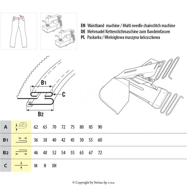 Dispozitiv aplicat betelie pantaloni, o singura indoire UMA-118-T 75 H