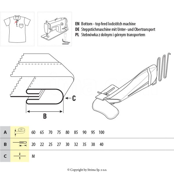 Dispozitiv atasare fenta tricou polo UMA-20 80/30 M